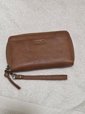 Rachel Zoe Leather Wristlet Wallet Brown Zip Around Clutch Organizer